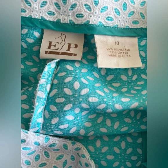 EP Pro Teal and White Floral Eyelet Marseille Pants Size 10 - Picture 5 of 13